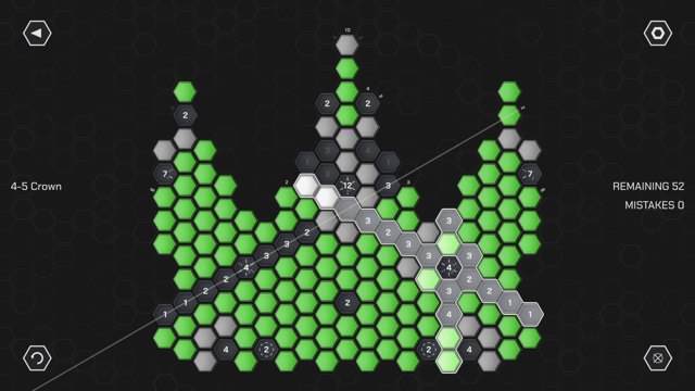 Crown: emitters and line clues on a crown-shaped board, green
