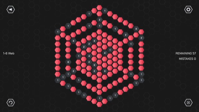 Web: concentric rings of hexes, red